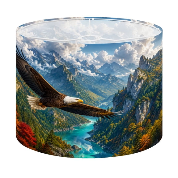 Drum Lamp Shade Majestic Bald Eagle Soaring Scenic Mountain Valley Turquoise River Lampshade for Table Lamps Floor Lamps Pendant Light 13"x13"x10" Replacement Linen Large Lamp Shade Easy Assembly