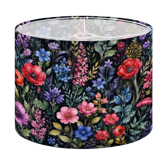 Drum Lamp Shade Meadow flowers floral seamless watercolor colorful wildflowers dark Lampshade for Table Lamps Floor Lamps Pendant Light 13"x13"x10" Replacement Linen Large Lamp Shade Easy Assembly