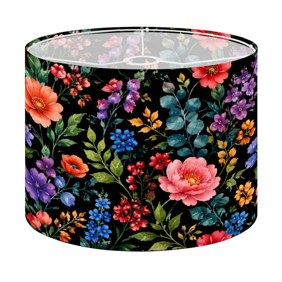Drum Lamp Shade Meadow flowers floral seamless watercolor colorful wildflowers dark Lampshade for Table Lamps Floor Lamps Pendant Light 13"x13"x10" Replacement Linen Large Lamp Shade Easy Assembly