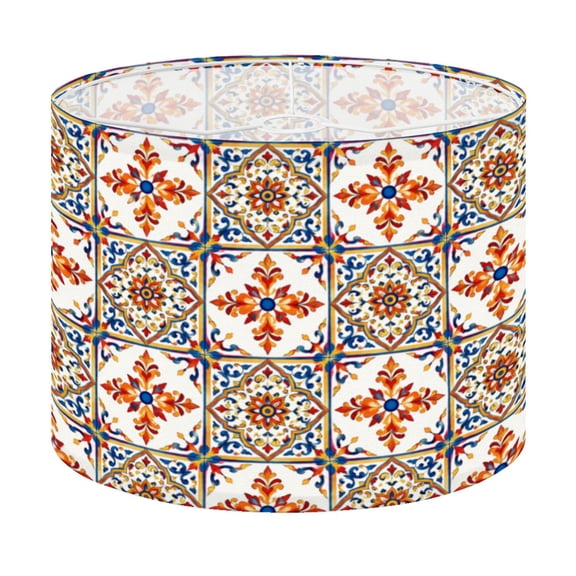 Drum Lamp Shade Mexican talavera ceramic tile Ethnic folk ornament Italian pottery Lampshade for Table Lamps Floor Lamps Pendant Light 13"x13"x10" Replacement Linen Large Lamp Shade Easy Assembly