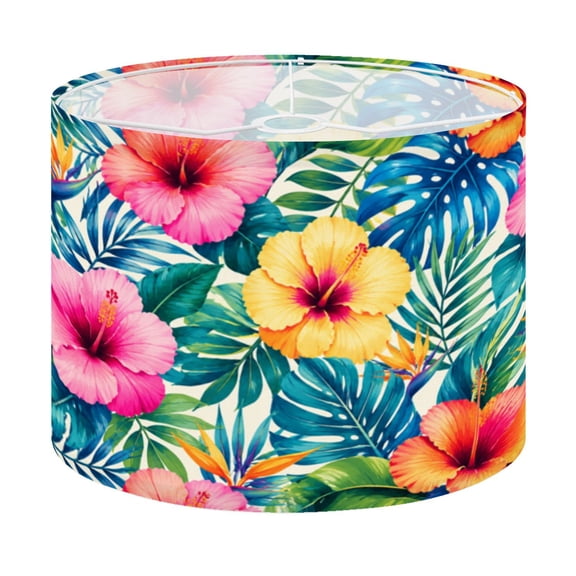 Drum Lamp Shade Modern colorful tropical floral Cute botanical abstract contemporary Lampshade for Table Lamps Floor Lamps Pendant Light 13"x13"x10" Replacement Linen Large Lamp Shade Easy Assembly