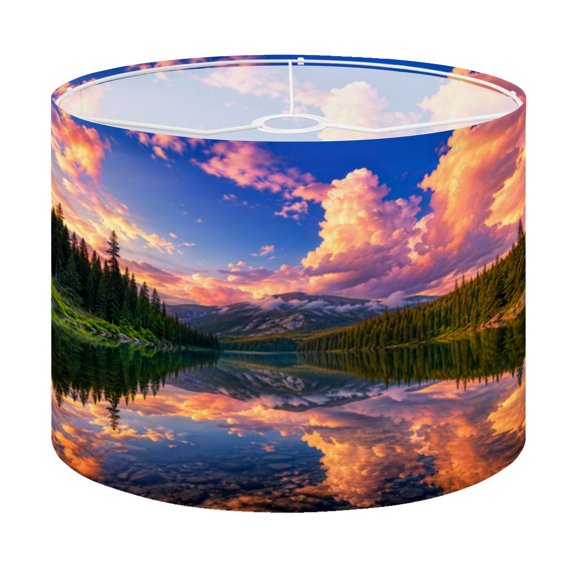 Drum Lamp Shade Mt Bachelor reflecting Todd Lake Bend Oregon Lampshade for Table Lamps Floor Lamps Pendant Light 13"x13"x10" Replacement Linen Large Lamp Shade Easy Assembly