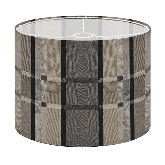 Drum Lamp Shade Neutral Beige Gray Plaid Classic Tartan Design Lampshade for Table Lamps Floor Lamps Pendant Light 13"x13"x10" Replacement Linen Large Lamp Shade Easy Assembly