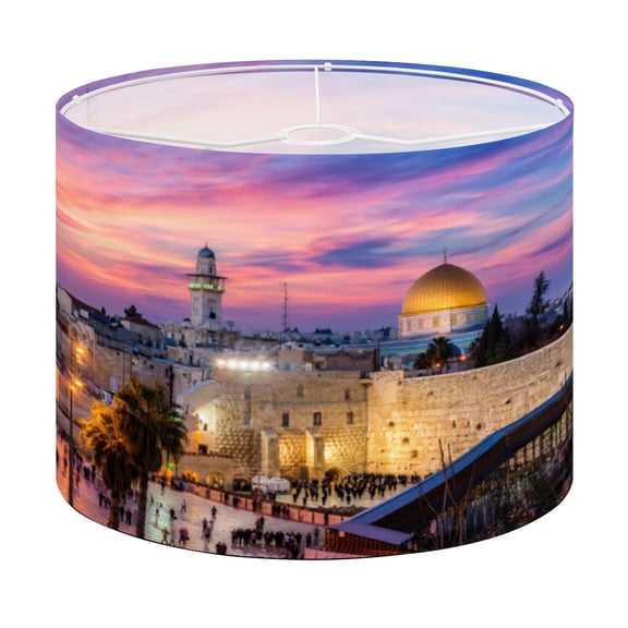 Drum Lamp Shade Old City Jerusalem Lampshade for Table Lamps Floor Lamps Pendant Light 13"x13"x10" Replacement Linen Large Lamp Shade Easy Assembly