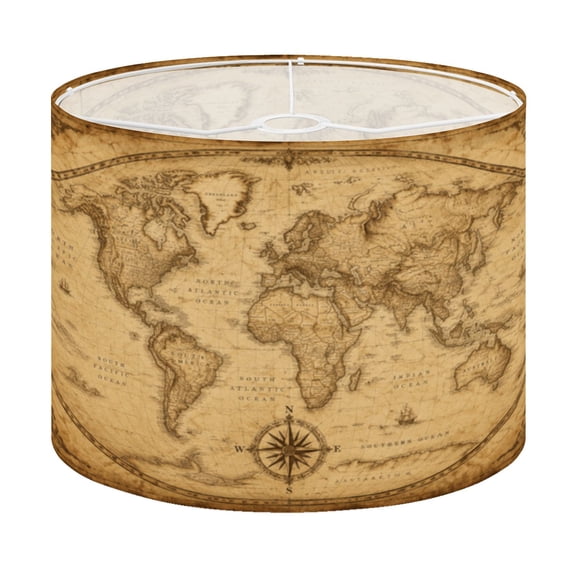 Drum Lamp Shade Old world map Lampshade for Table Lamps Floor Lamps Pendant Light 13"x13"x10" Replacement Linen Large Lamp Shade Easy Assembly
