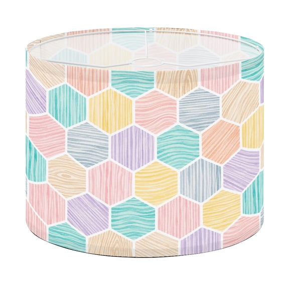Drum Lamp Shade Pastel Colored Hexagonal Scribbled Geometric Design Lampshade for Table Lamps Floor Lamps Pendant Light 13"x13"x10" Replacement Linen Large Lamp Shade Easy Assembly
