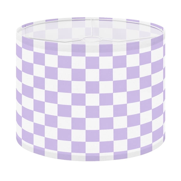 Drum Lamp Shade Pastel Lavender White Checkered Lampshade for Table Lamps Floor Lamps Pendant Light 13"x13"x10" Replacement Linen Large Lamp Shade Easy Assembly