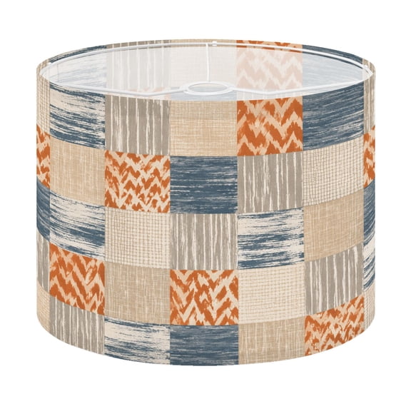 Drum Lamp Shade Patchwork Orange Blue Gray Squares Checkerboard Lampshade for Table Lamps Floor Lamps Pendant Light 13"x13"x10" Replacement Linen Large Lamp Shade Easy Assembly