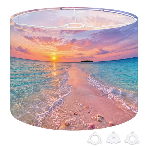 Drum Lamp Shade Pink Sunset Beach Seascape Tranquil Coral Beach Pathway 13"x13"x10" Large Lampshade for Table Lamps Floor Lamps Pendant Light Replacement Linen Lampshade Easy Assembly