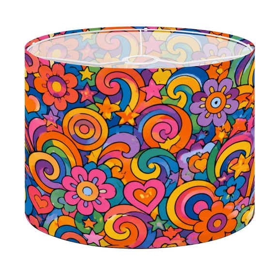 Drum Lamp Shade Psychedelic groovy Eyes flowers pastel colors lips flowers natural Lampshade for Table Lamps Floor Lamps Pendant Light 13"x13"x10" Replacement Linen Large Lamp Shade Easy Assembly