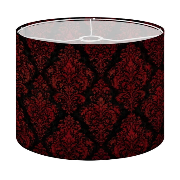 Drum Lamp Shade Red Baroque Floral Damask Black Lampshade for Table Lamps Floor Lamps Pendant Light 13"x13"x10" Replacement Linen Large Lamp Shade Easy Assembly