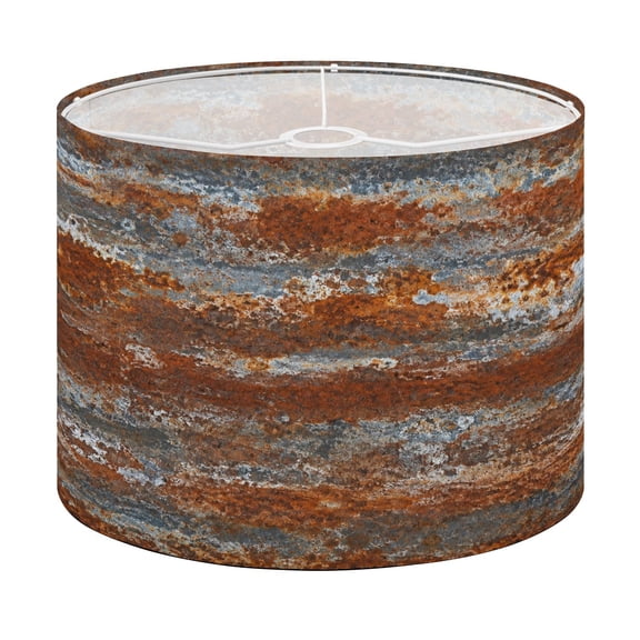 Drum Lamp Shade Rustic Distressed Metal Brown Gray Patina Lampshade for Table Lamps Floor Lamps Pendant Light 13"x13"x10" Replacement Linen Large Lamp Shade Easy Assembly