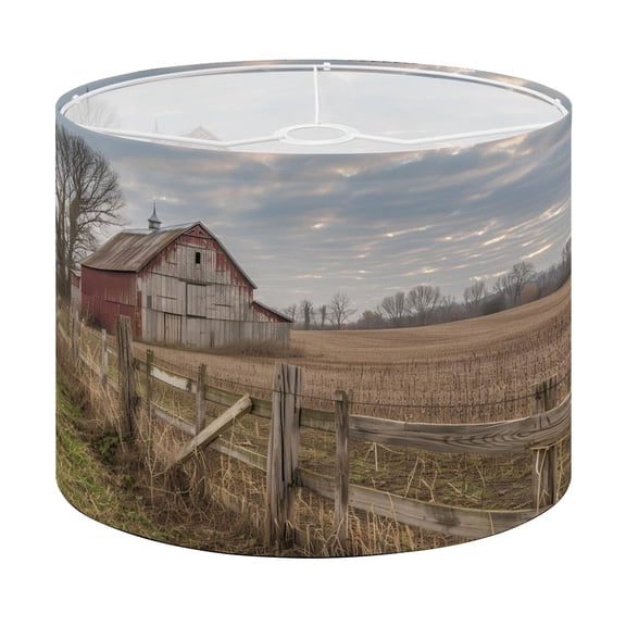 Drum Lamp Shade Rustic Farmhouse Vintage Barn Country Field Landscape Rustic Barn Open Lampshade for Table Lamps Floor Lamps Pendant Light 13"x13"x10" Replacement Linen Large Lamp Shade Easy Assembly