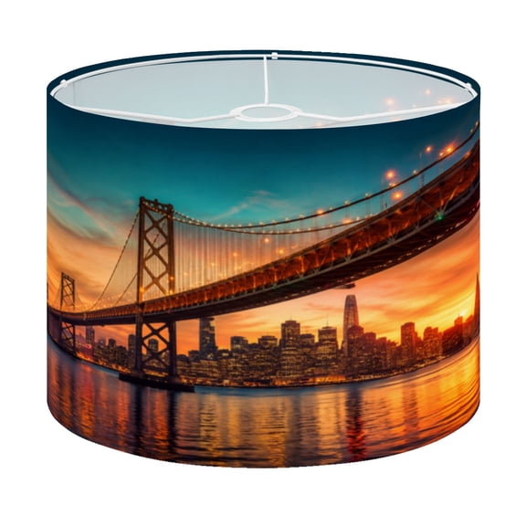 Drum Lamp Shade San Francisco skyline Bay Bridge sunset California Lampshade for Table Lamps Floor Lamps Pendant Light 13"x13"x10" Replacement Linen Large Lamp Shade Easy Assembly