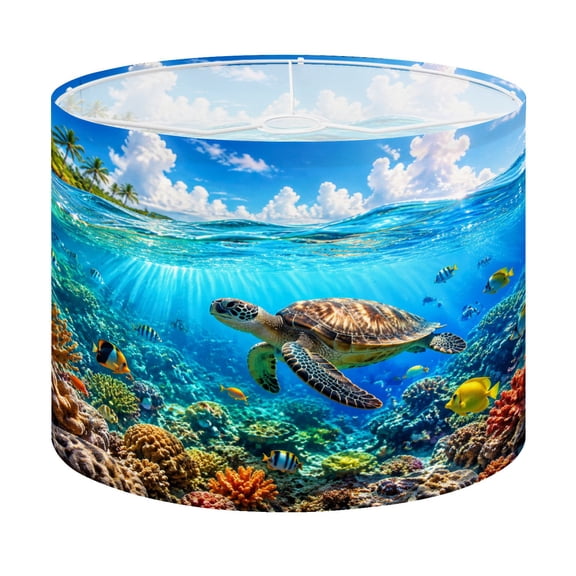 Drum Lamp Shade Sea Turtle Swimming Vibrant Coral Tropical Fish Sunlight Lampshade for Table Lamps Floor Lamps Pendant Light 13"x13"x10" Replacement Linen Large Lamp Shade Easy Assembly