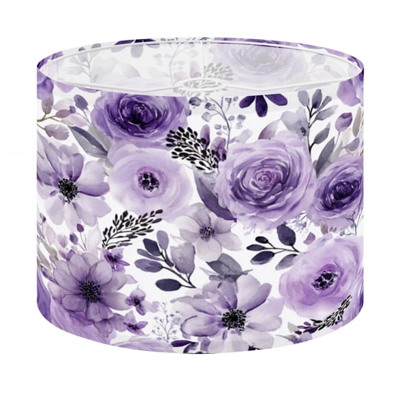 Drum Lamp Shade Seamless Purple Roses Floral Watercolor Design Lampshade for Table Lamps Floor Lamps Pendant Light 13"x13"x10" Replacement Linen Large Lamp Shade Easy Assembly