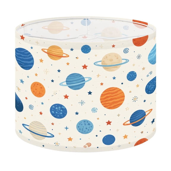 Drum Lamp Shade Seamless Space Planets Stars Moons Retro Colors Lampshade for Table Lamps Floor Lamps Pendant Light 13"x13"x10" Replacement Linen Large Lamp Shade Easy Assembly