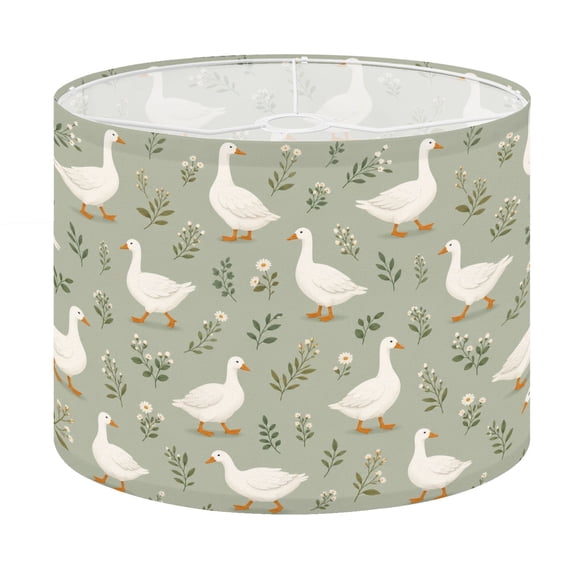 Drum Lamp Shade Seamless White Geese Green Foliage Floral Elements Lampshade for Table Lamps Floor Lamps Pendant Light 13"x13"x10" Replacement Linen Large Lamp Shade Easy Assembly