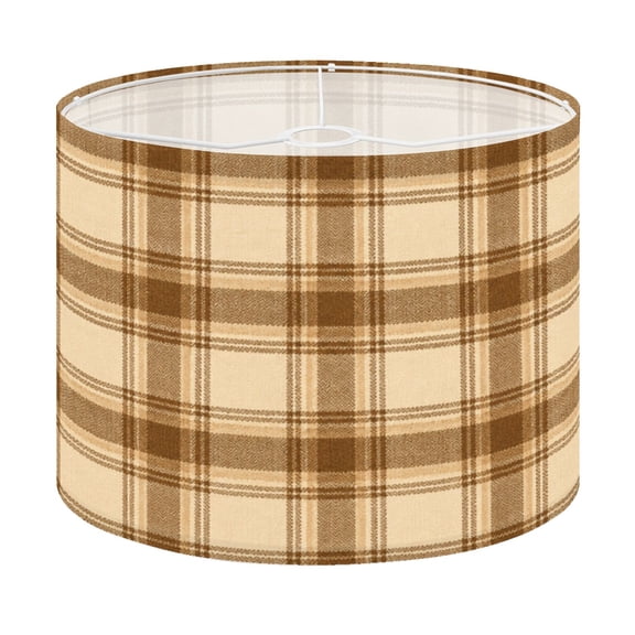 Drum Lamp Shade Seamless brown cream gingham checkered textile cozy picnic Lampshade for Table Lamps Floor Lamps Pendant Light 13"x13"x10" Replacement Linen Large Lamp Shade Easy Assembly