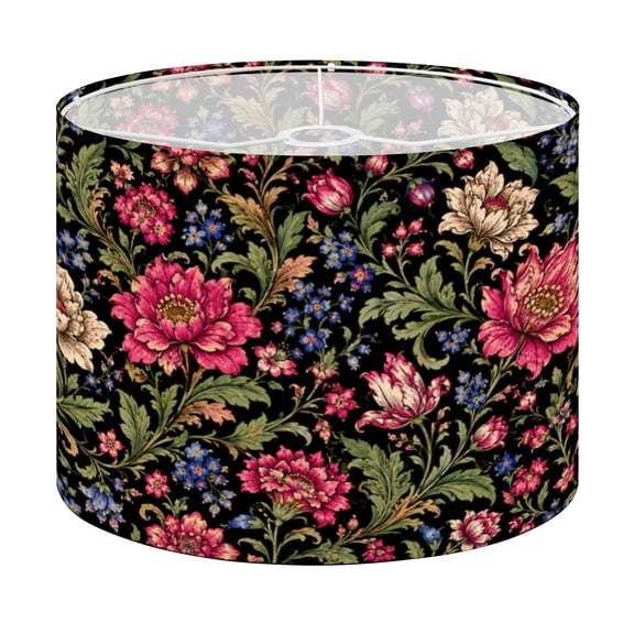 Drum Lamp Shade Seamless stylized ornamental flowers retro vintage style Lampshade for Table Lamps Floor Lamps Pendant Light 13"x13"x10" Replacement Linen Large Lamp Shade Easy Assembly