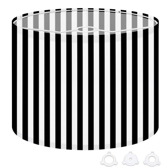 Drum Lamp Shade Striped black white 13"x13"x10" Large Lampshade for Table Lamps Floor Lamps Pendant Light Replacement Linen Lamp Shade Easy Assembly