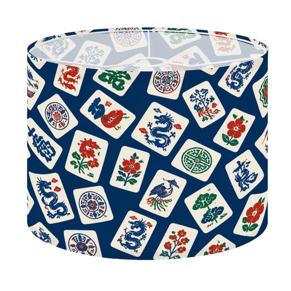 Drum Lamp Shade Traditional Mahjong Tile Colorful Dragons Flowers Chinese Symbols Deep Lampshade for Table Lamps Floor Lamps Pendant Light 13"x13"x10" Replacement Linen Large Lamp Shade Easy Assembly