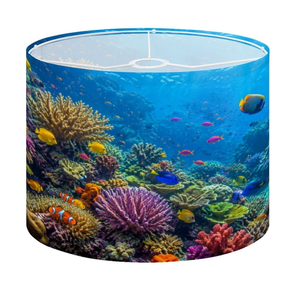 Drum Lamp Shade Tropical Fish Lampshade for Table Lamps Floor Lamps Pendant Light 13"x13"x10" Replacement Linen Large Lamp Shade Easy Assembly