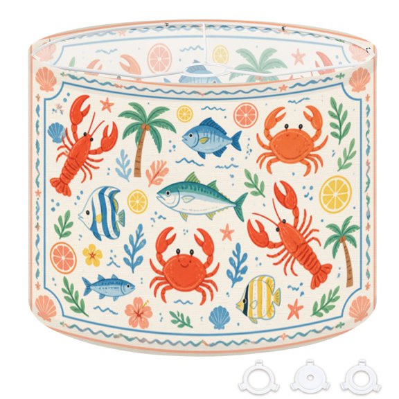 Drum Lamp Shade Tropical lobster palm trees cute geometric hand drawn art summer 13"x13"x10" Large Lampshade for Table Lamps Floor Lamps Pendant Light Replacement Linen Lamp Shade Easy Assembly