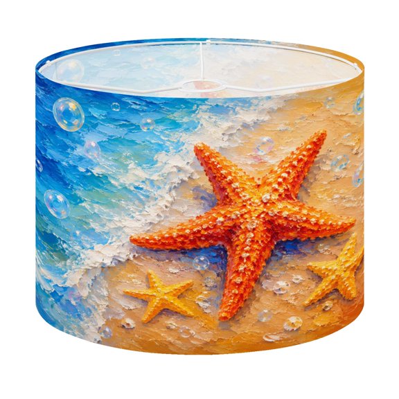 Drum Lamp Shade Vibrant Starfish Sandy Beach Ocean Waves Abstract Painting Lampshade for Table Lamps Floor Lamps Pendant Light 13"x13"x10" Replacement Linen Large Lamp Shade Easy Assembly