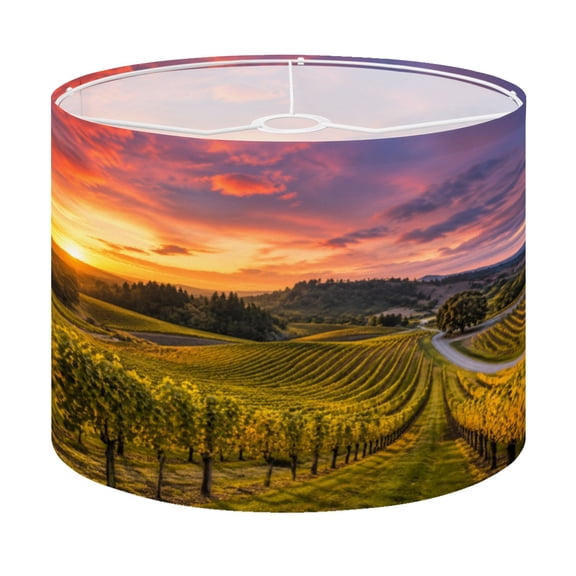 Drum Lamp Shade Vineyard Sunset Lampshade for Table Lamps Floor Lamps Pendant Light 13"x13"x10" Replacement Linen Large Lamp Shade Easy Assembly