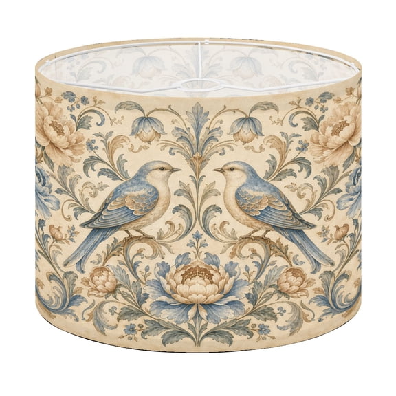 Drum Lamp Shade Vintage Botanical Floral Bird Soft Blue Beige Lampshade for Table Lamps Floor Lamps Pendant Light 13"x13"x10" Replacement Linen Large Lamp Shade Easy Assembly