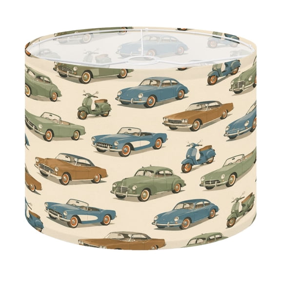 Drum Lamp Shade Vintage Cars Scooters Retro Style Beige Lampshade for Table Lamps Floor Lamps Pendant Light 13"x13"x10" Replacement Linen Large Lamp Shade Easy Assembly
