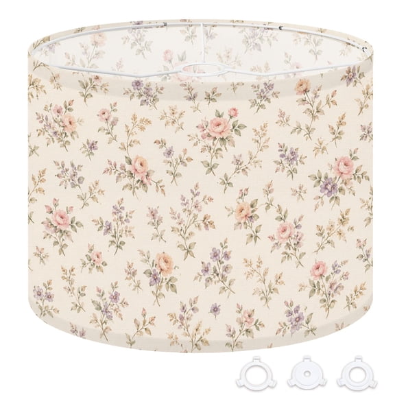 Drum Lamp Shade Vintage Floral vintage Pink Purple Roses Cream vintage 13"x13"x10" Large Lampshade for Table Lamps Floor Lamps Pendant Light Replacement Linen Lampshade Easy Assembly