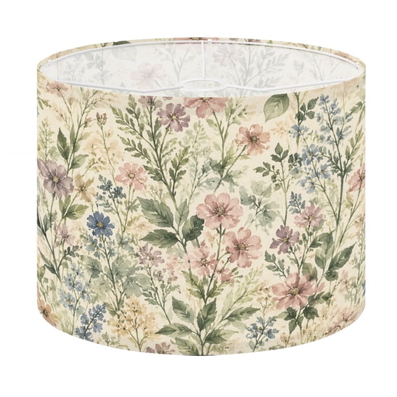 Drum Lamp Shade Vintage Pastel Floral Delicate Blossoms Greenery Lampshade for Table Lamps Floor Lamps Pendant Light 13"x13"x10" Replacement Linen Large Lamp Shade Easy Assembly