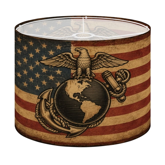 Drum Lamp Shade Vintage american flag insignia Lampshade for Table Lamps Floor Lamps Pendant Light 13"x13"x10" Replacement Linen Large Lamp Shade Easy Assembly