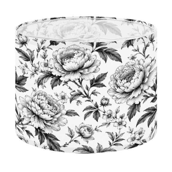 Drum Lamp Shade Vintage seamless Floral black white Garden flowers roses Lampshade for Table Lamps Floor Lamps Pendant Light 13"x13"x10" Replacement Linen Large Lamp Shade Easy Assembly
