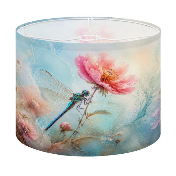 Drum Lamp Shade Vivid Dragonfly Pink Flower Abstract Pastel Lampshade for Table Lamps Floor Lamps Pendant Light 13"x13"x10" Replacement Linen Large Lamp Shade Easy Assembly