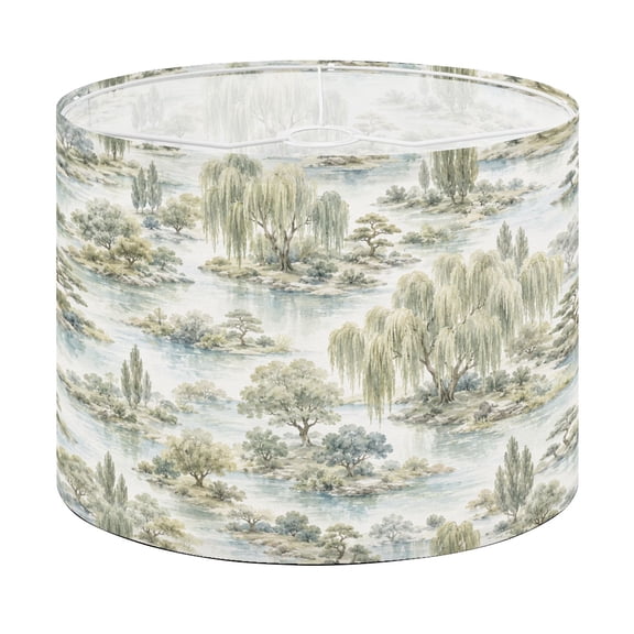 Drum Lamp Shade Watercolor Willow Tree Forest Landscape Soft Green Misty Blue Lampshade for Table Lamps Floor Lamps Pendant Light 13"x13"x10" Replacement Linen Large Lamp Shade Easy Assembly