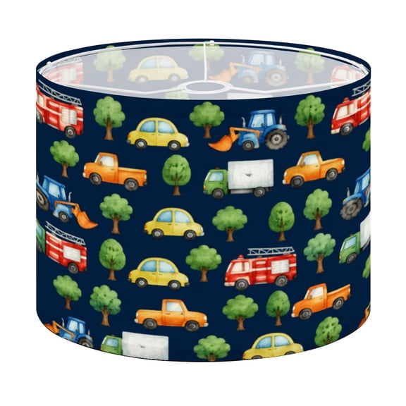 Drum Lamp Shade Watercolor children for boy cute cars blue tractor trees Lampshade for Table Lamps Floor Lamps Pendant Light 13"x13"x10" Replacement Linen Large Lamp Shade Easy Assembly
