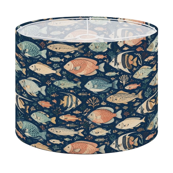 Drum Lamp Shade Whimsical Hand Drawn Colorful Fish Dark Lampshade for Table Lamps Floor Lamps Pendant Light 13"x13"x10" Replacement Linen Large Lamp Shade Easy Assembly