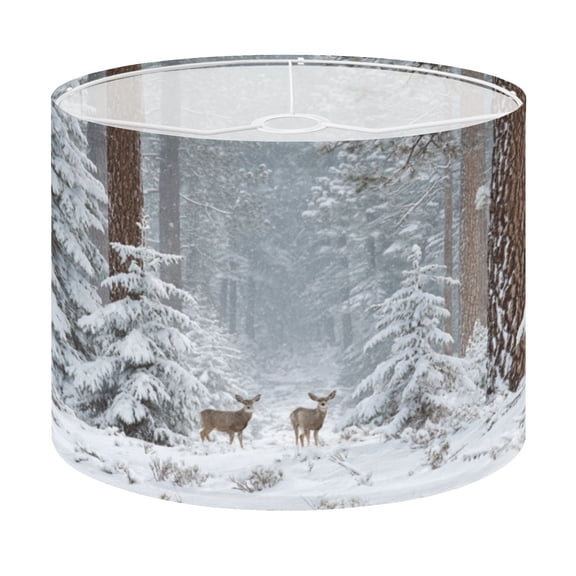 Drum Lamp Shade Winter Wildlife Snowy Forest Deer Rabbit Lampshade for Table Lamps Floor Lamps Pendant Light 13"x13"x10" Replacement Linen Large Lamp Shade Easy Assembly