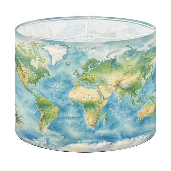 Drum Lamp Shade World Map Map World Ideally for Print Posters Blue Green White Colors Lampshade for Table Lamps Floor Lamps Pendant Light 13"x13"x10" Replacement Linen Large Lamp Shade Easy Assembly