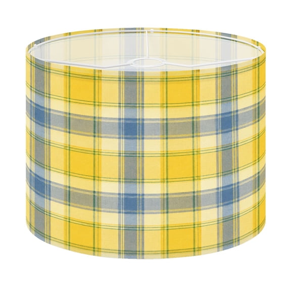 Drum Lamp Shade Yellow Blue Plaid Subtle Gray Accents Checkerboard Lampshade for Table Lamps Floor Lamps Pendant Light 13"x13"x10" Replacement Linen Large Lamp Shade Easy Assembly