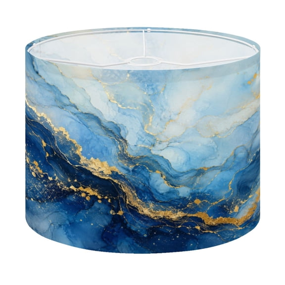 Drum Lamp Shade abstract blue marble fake stone liquid paint gold foil glitter decor Lampshade for Table Lamps Floor Lamps Pendant Light 13"x13"x10" Replacement Linen Large Lamp Shade Easy Assembly