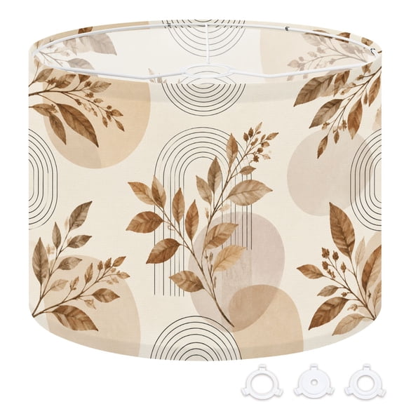 Drum Lamp Shade boho Botanical Leaves brown Elegant geometric shapes 13"x13"x10" Large Lampshade for Table Lamps Floor Lamps Pendant Light Replacement Linen Lampshade Easy Assembly