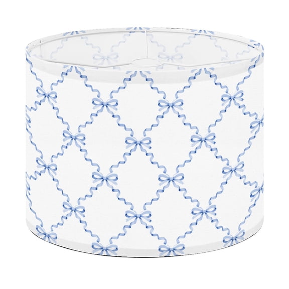 Drum Lamp Shade cute coquette seamless Blue ribbon bow white for fabric Classic Lampshade for Table Lamps Floor Lamps Pendant Light 13"x13"x10" Replacement Linen Large Lamp Shade Easy Assembly