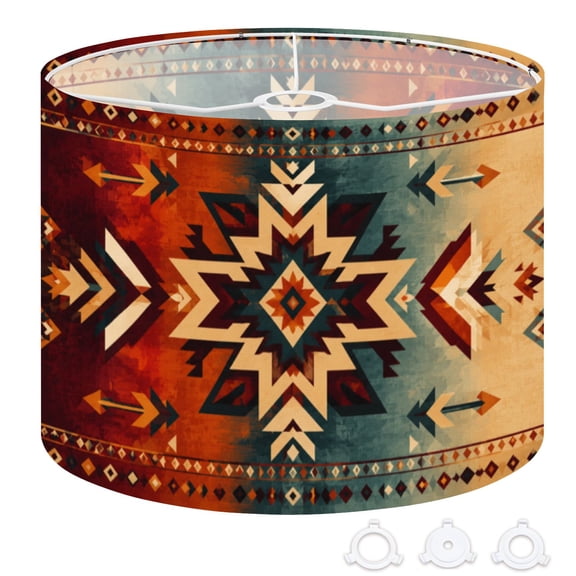 Drum Lamp Shade geometric seamless mid century Native southwest american indian print 13"x13"x10" Large Lampshade for Table Lamps Floor Lamps Pendant Light Replacement Linen Lamp Shade Easy Assembly
