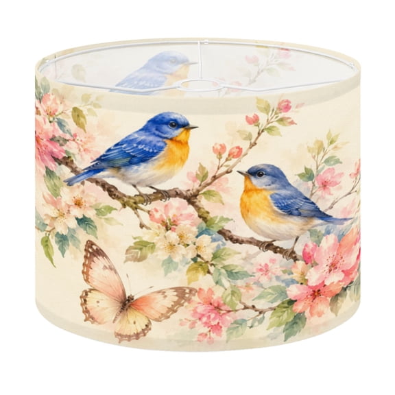 Drum Lamp Shade vintage nature seamless birds butterflies watercolor painting Lampshade for Table Lamps Floor Lamps Pendant Light 13"x13"x10" Replacement Linen Large Lamp Shade Easy Assembly
