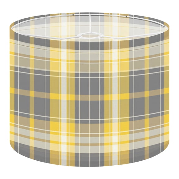 Drum Lamp Shades 13"x13"x10" Gray Yellow Plaid Subtle Checkered Design Lampshades Easy Assembly for Floor Lamps Table Lamps Pendant Light Replacement Lamp Shade