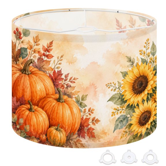 Drum Lamp Shades Fall Pumpkin Sunflower Rustic Vintage Autumn Halloween Festival 13"x13"x10" Large Lampshades for Table Lamps Floor Lamps Replacement Linen Bedside Lamp Shade Easy Assembly